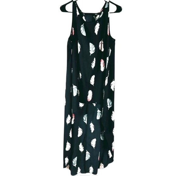 Shein Black Feather Print Sleeveless Maxi Dress Size M - Picture 1 of 12
